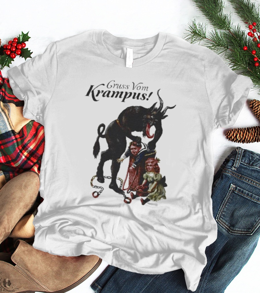 Meowy Krampus Gruss Vom Krampus Christmas Feline Holiday Mischief T-Shirt