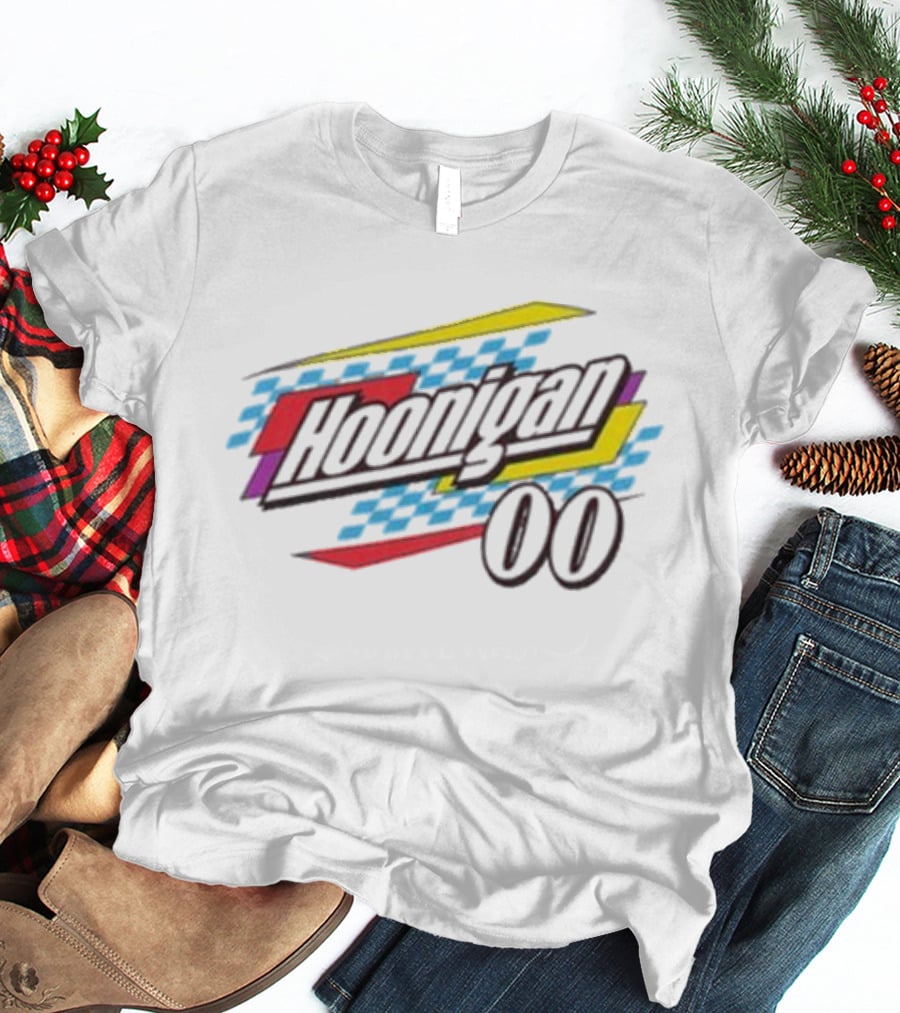 Best Hoonigan 00 Racing Style Checkered Stripes T-Shirt