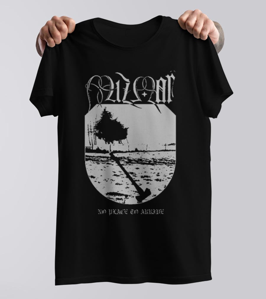 Mizmor No Place To Arriwe Black Metal Shield And Forest Scene T-Shirt