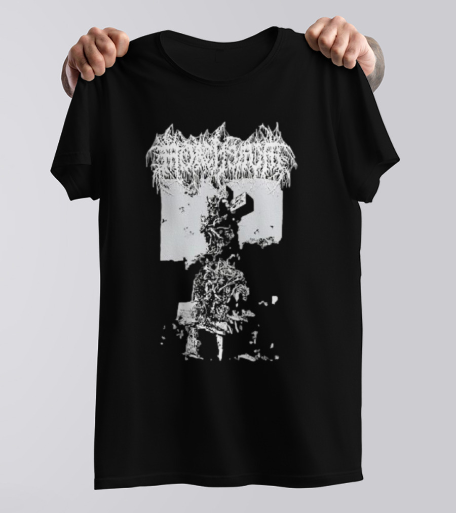 Mortiferum Burial Stone Cross Death Metal Band Logo With Gothic Cemetery T-Shirt