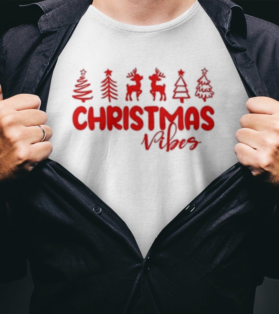 Christmas Vibes Festive Trees And Reindeer T-Shirt