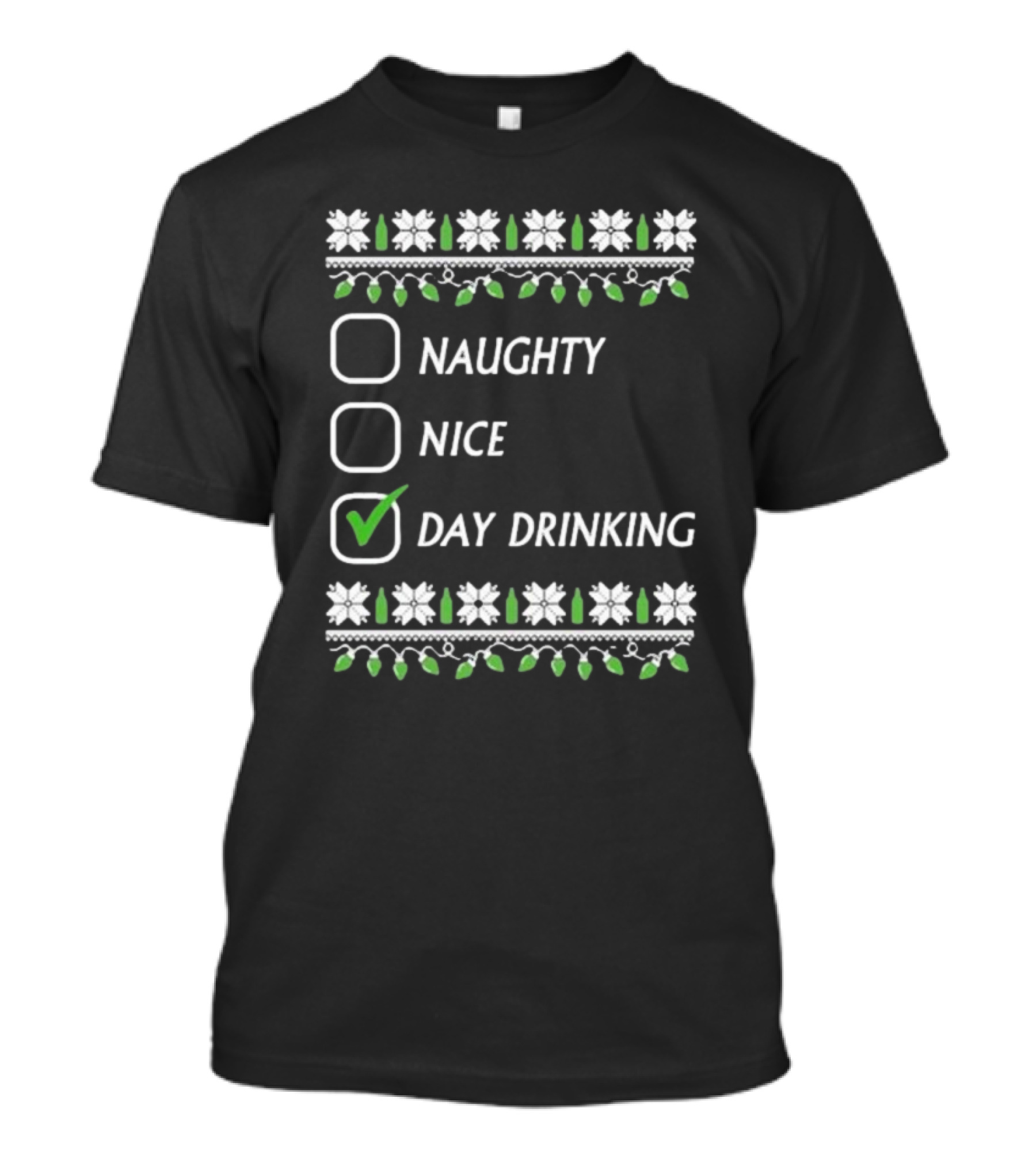 Naughty Nice Day Drinking Christmas Floral Checklist T-Shirt