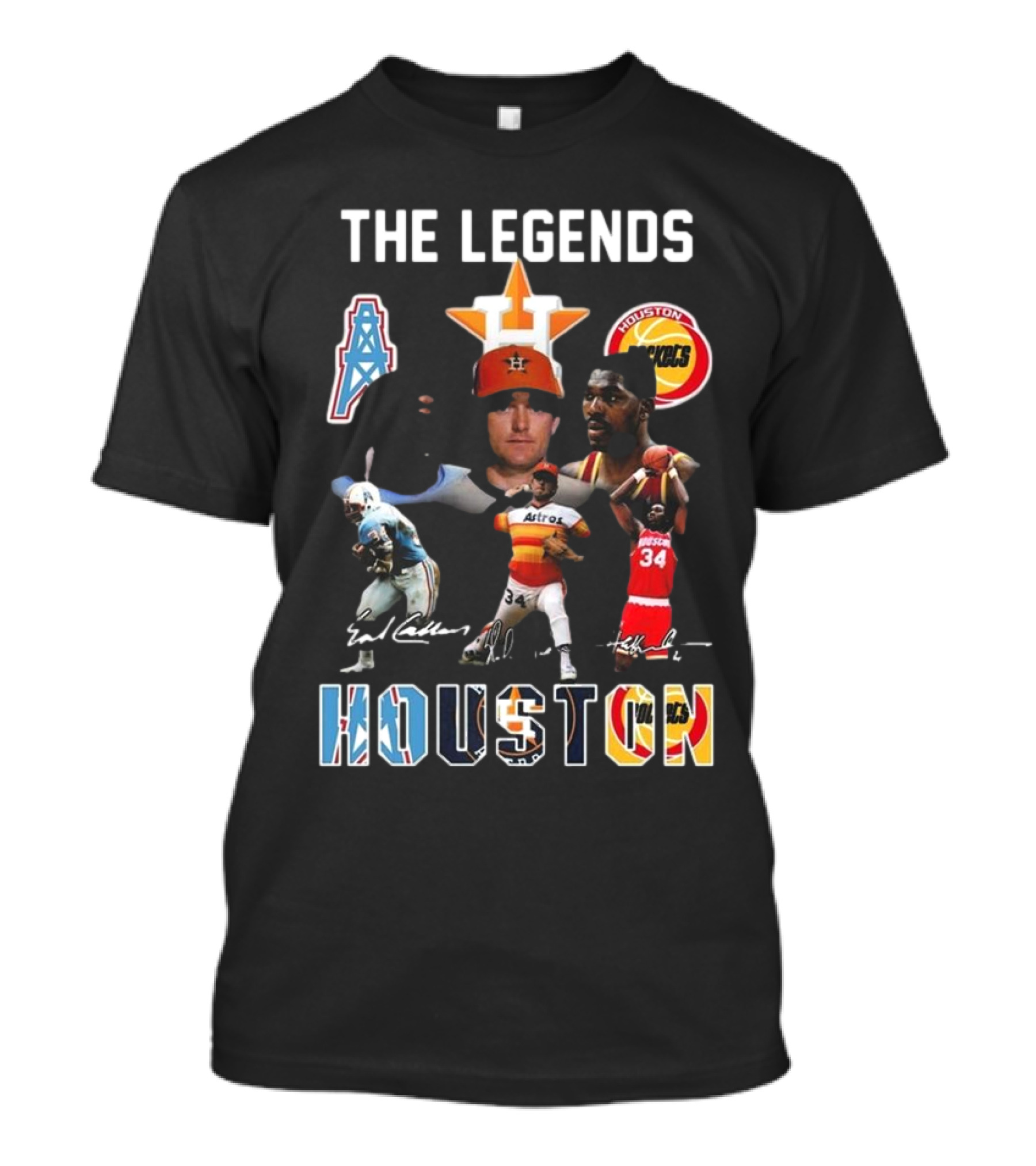 The Legends Of Houston Oilers Astros Rockets 34 Signatures H-Town T-Shirt