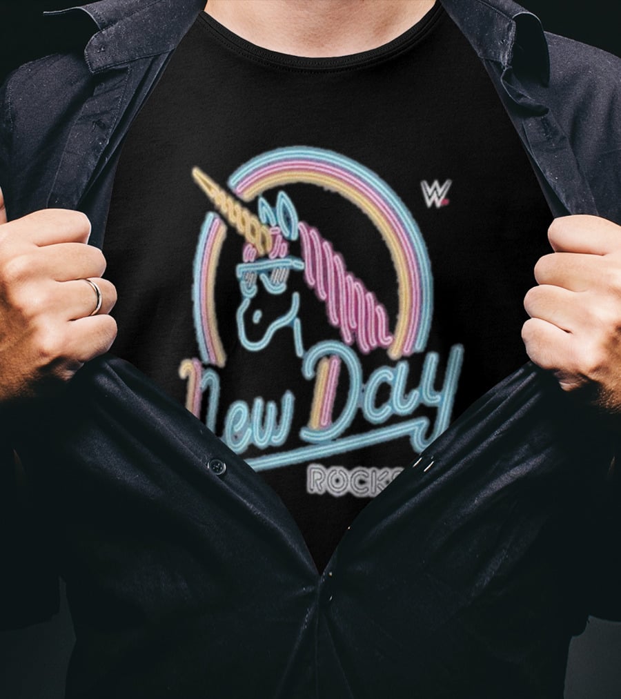 The New Day WWE Neon Unicorn Rocks Ripple Junction T-Shirt