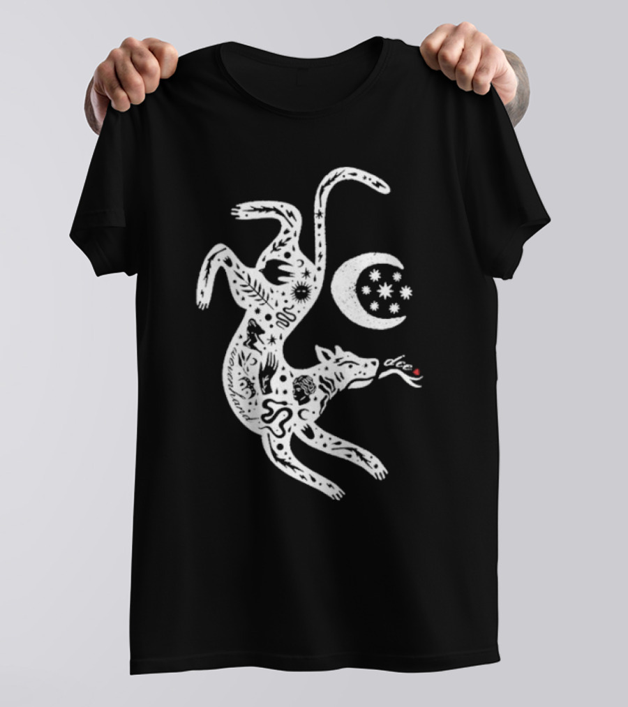 Wovenhand Alchemist Wolf With Stars And Crescent Moon T-Shirt