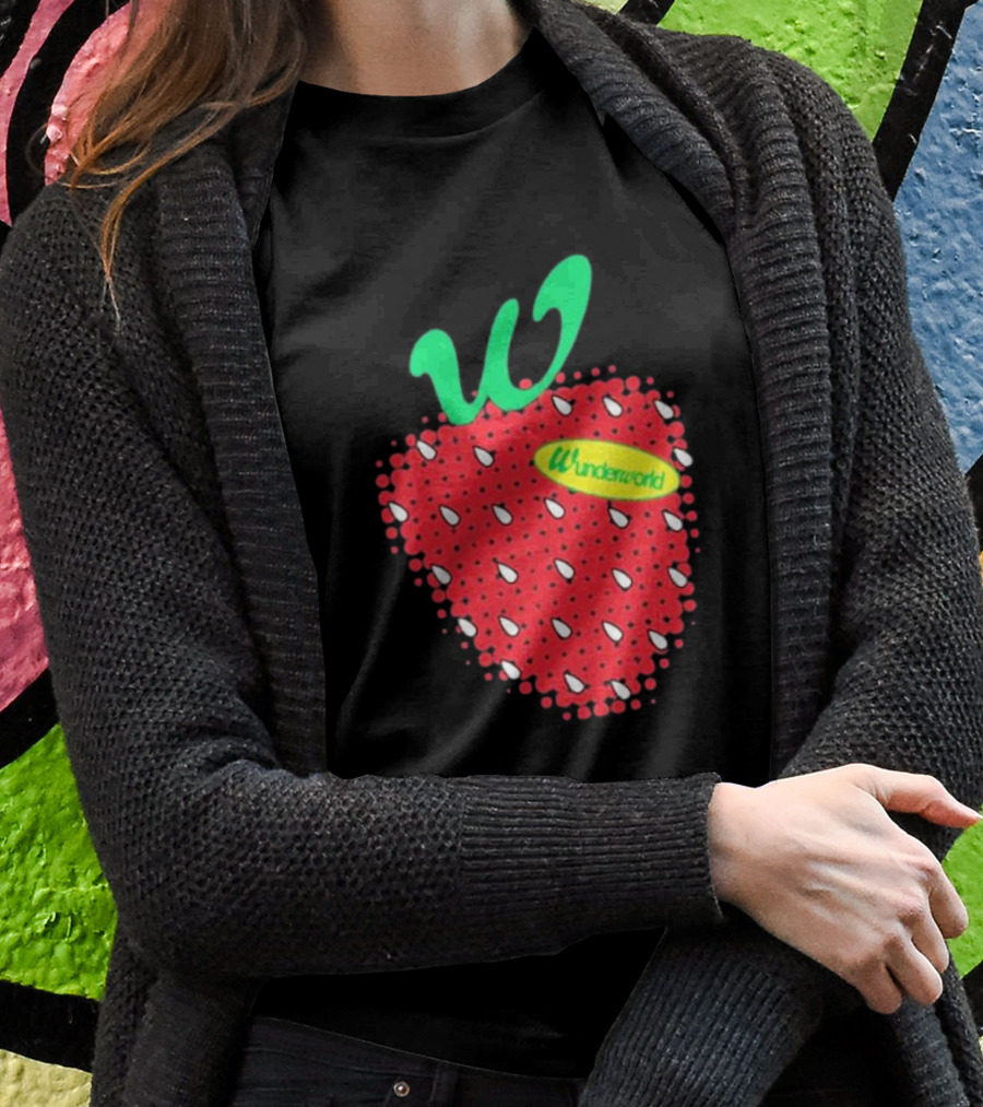 Wunderworld Strawberry Pattern With Green Leaf Initial T-Shirt