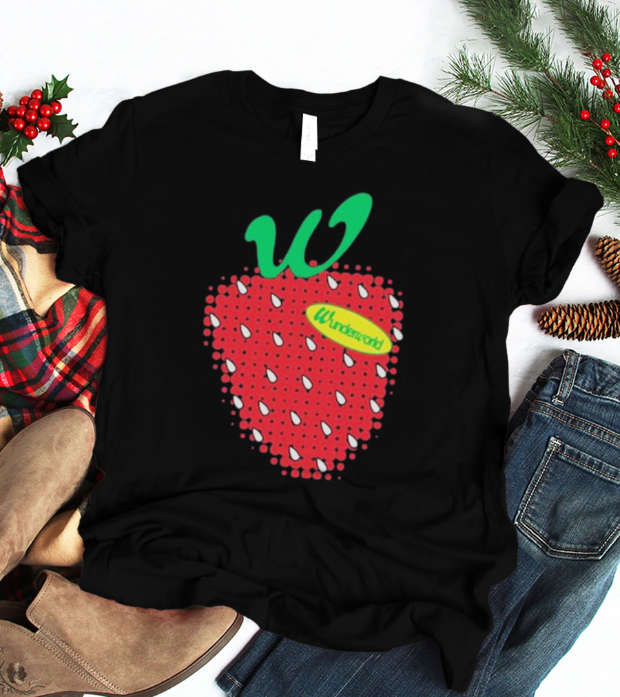 Wunderworld Strawberry Pattern With Green Leaf Initial T-Shirt