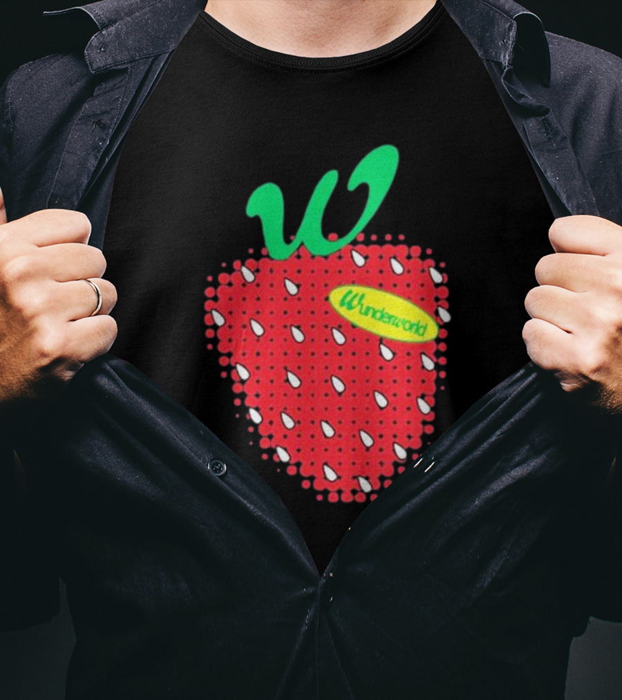 Wunderworld Strawberry Pattern With Green Leaf Initial T-Shirt