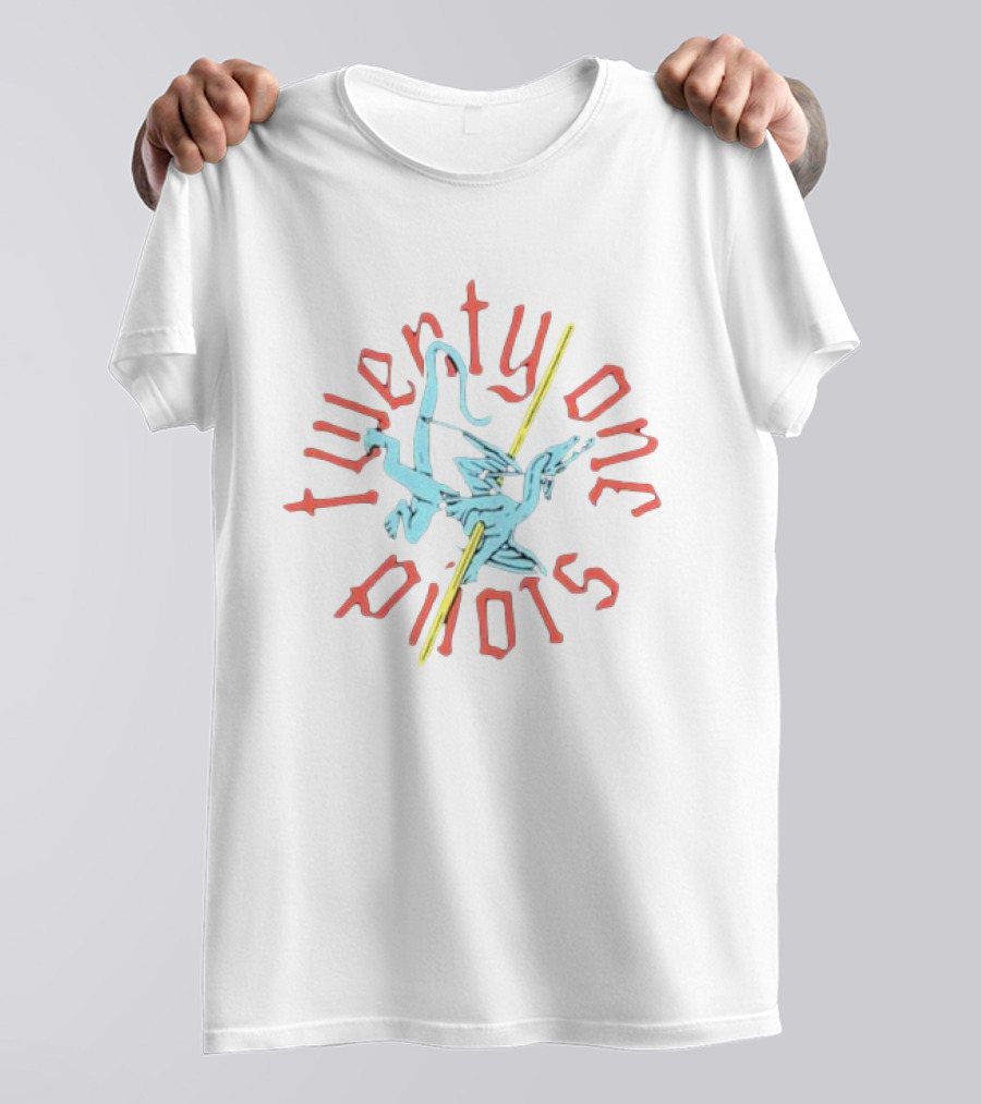 Twenty One Pilots Stylized Angled Text With Dagger And Griffon-Like Creature T-Shirt