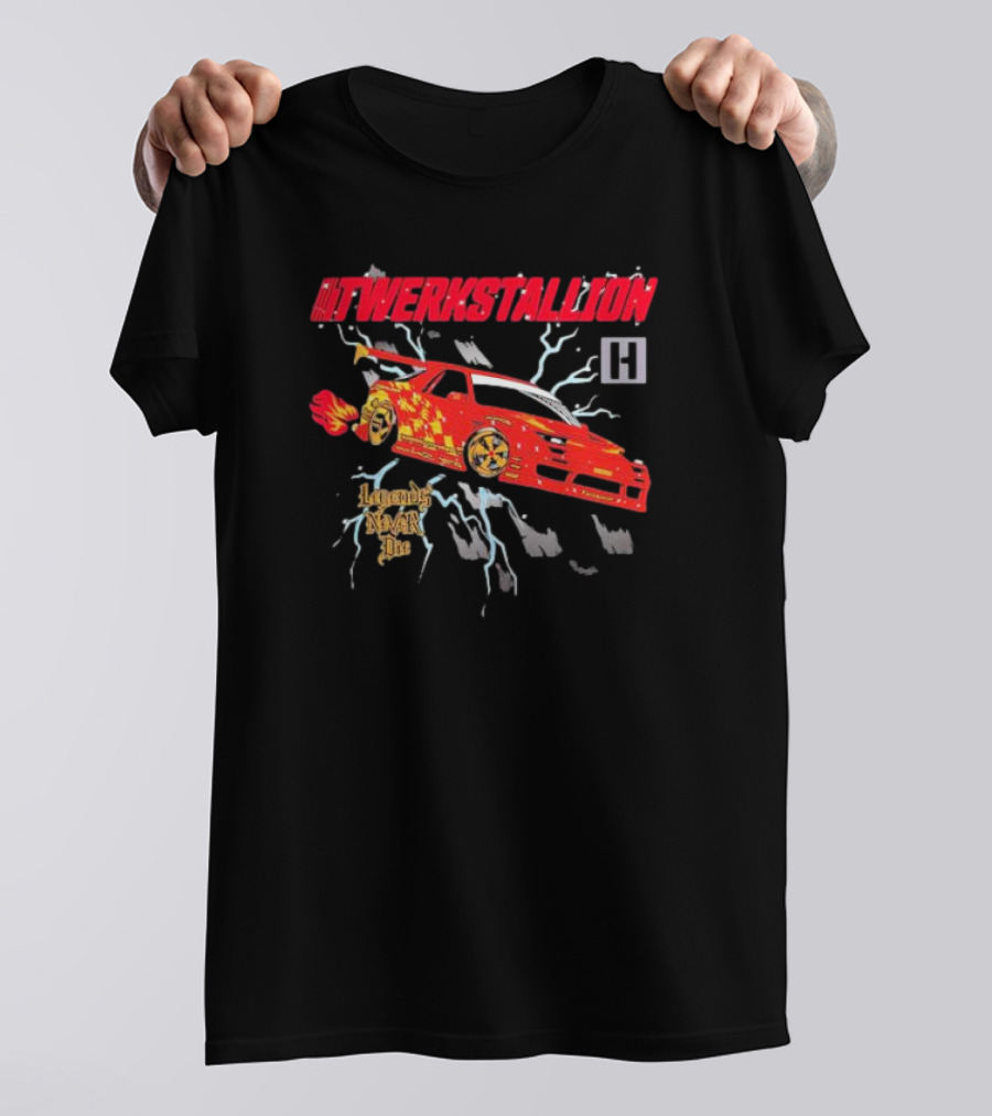 Twerkstallion Legends Never Die Red Car With Flames And Lightning T-Shirt
