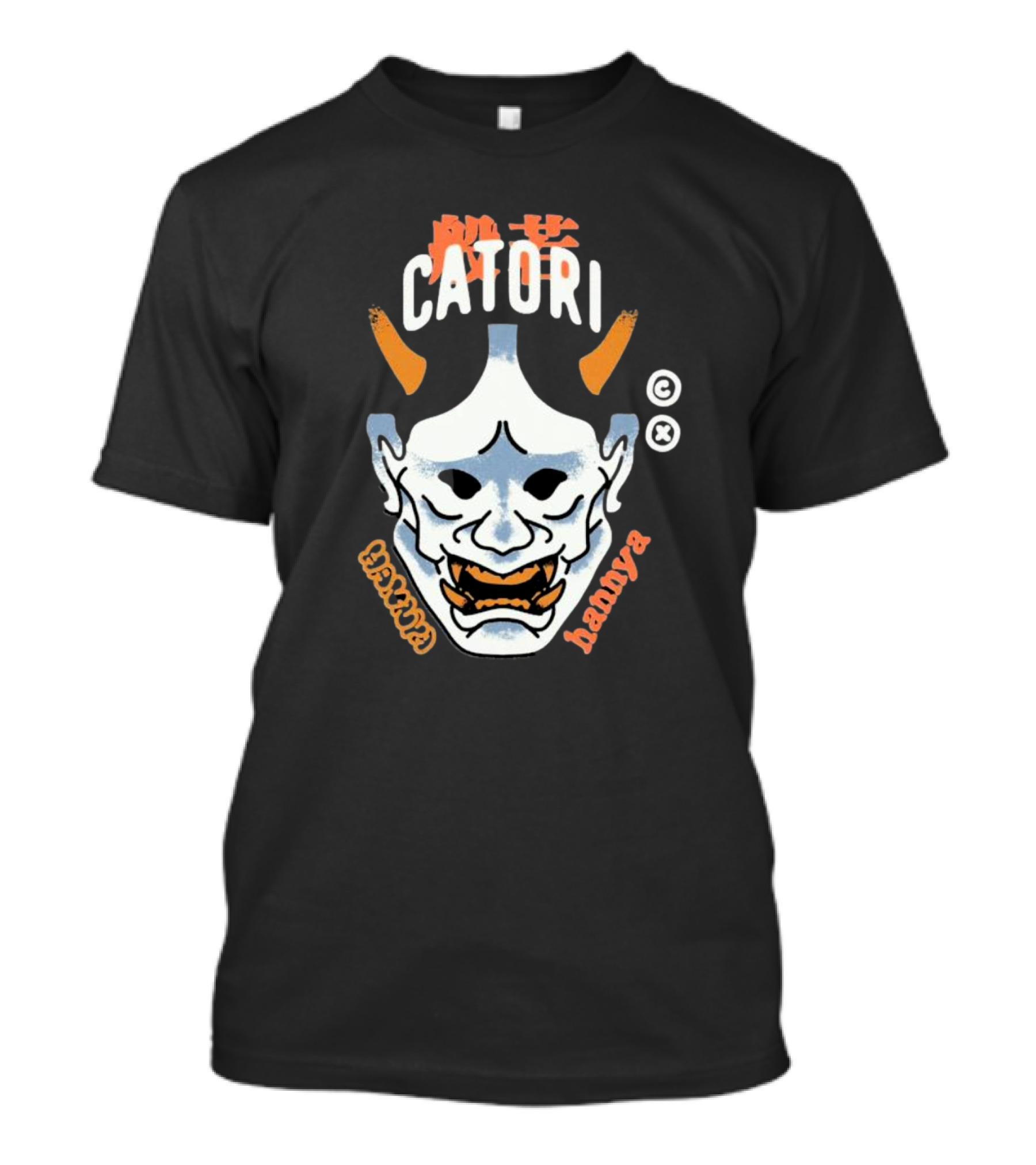 Catori Hannya Mask Face Copyright Symbol Orange Horns T-Shirt