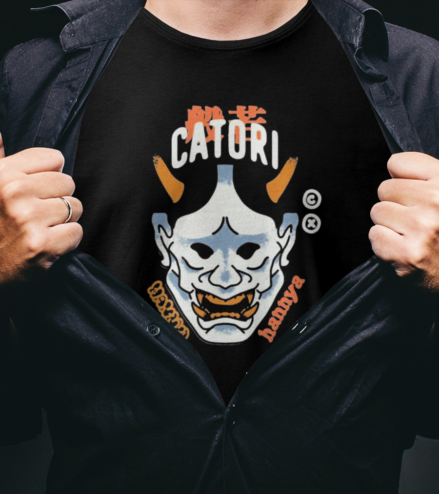 Catori Hannya Mask Face Copyright Symbol Orange Horns T-Shirt