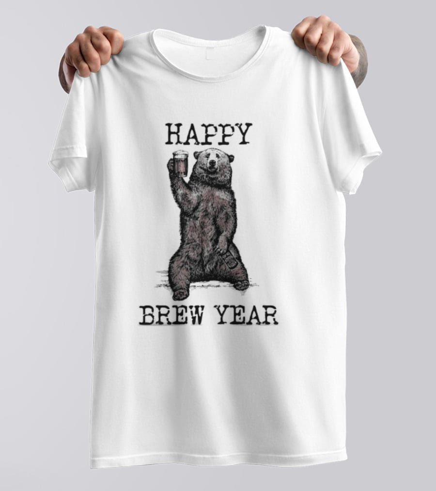 Happy Brew Year Festive Bear Toasting With Beer T-Shirt
