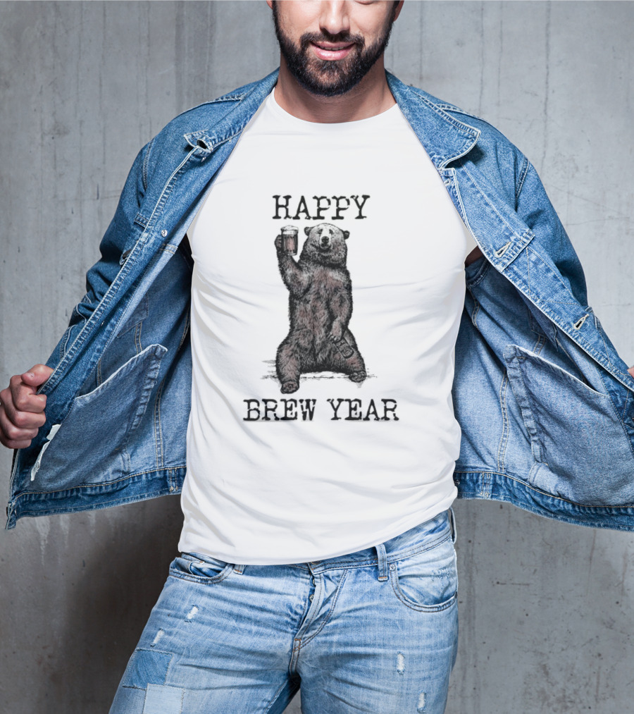 Happy Brew Year Festive Bear Toasting With Beer T-Shirt