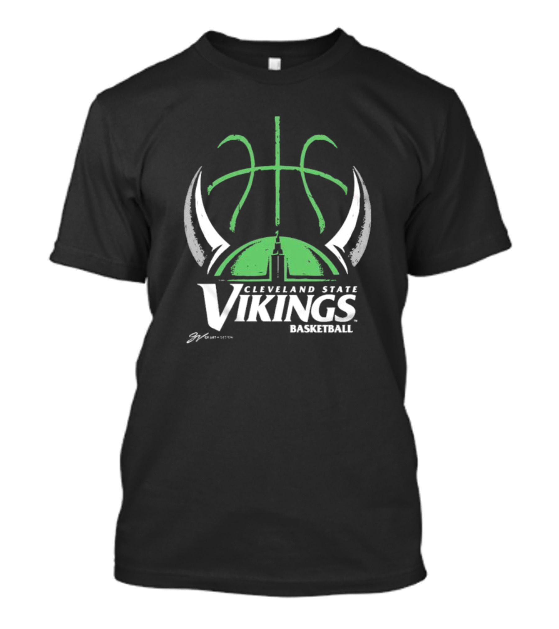 Cleveland State Vikings Basketball Green Viking Helmet Basketball T-Shirt