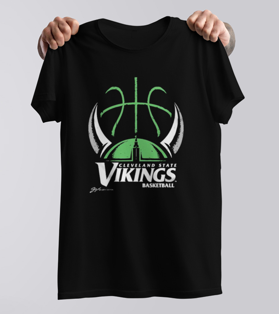 Cleveland State Vikings Basketball Green Viking Helmet Basketball T-Shirt