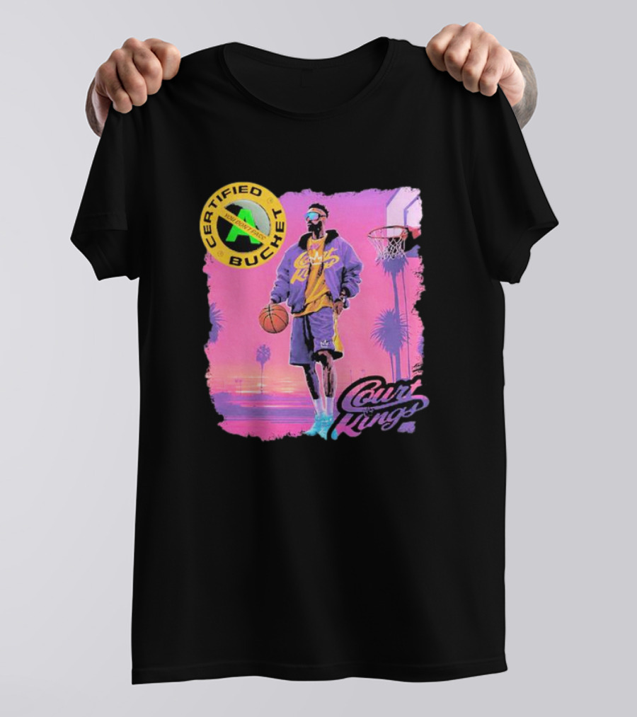 Certified Bucket Court Kings Style Basketball Sunset Scene T-Shirt