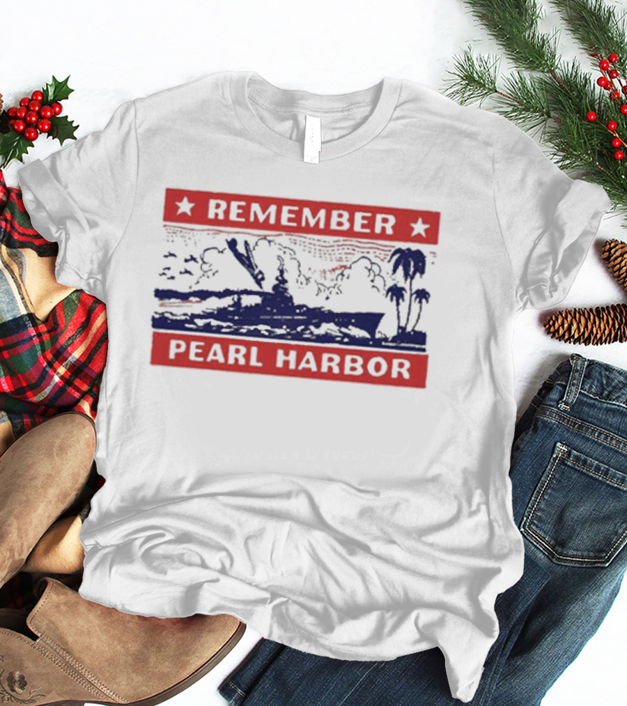 Remember Pearl Harbor 1941 Vintage Navy Battleship Aircraft Scene T-Shirt