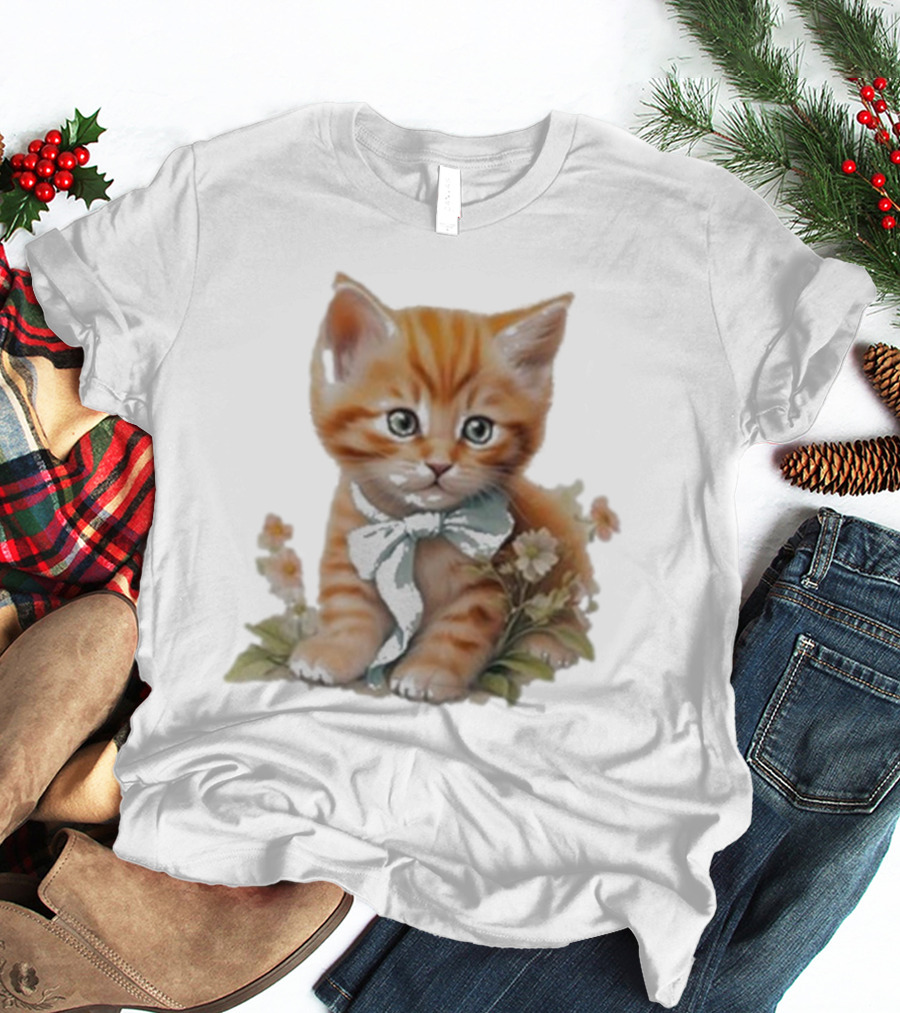 Beabadoobee Cat Kimchi Miso Kitten With Bow And Flowers T-Shirt