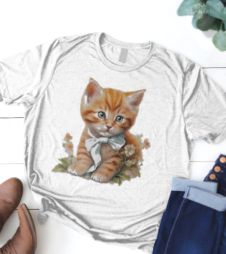 Beabadoobee Cat Kimchi Miso Kitten With Bow And Flowers T-Shirt