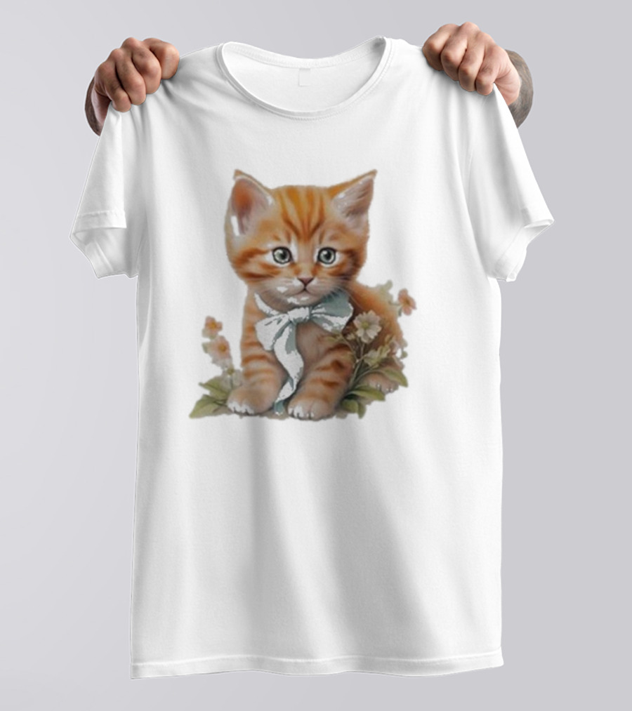 Beabadoobee Cat Kimchi Miso Kitten With Bow And Flowers T-Shirt
