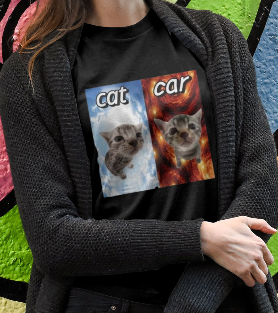 Cat Car Cringey Showdown In Cosmic Clouds And Fiery Vortex T-Shirt