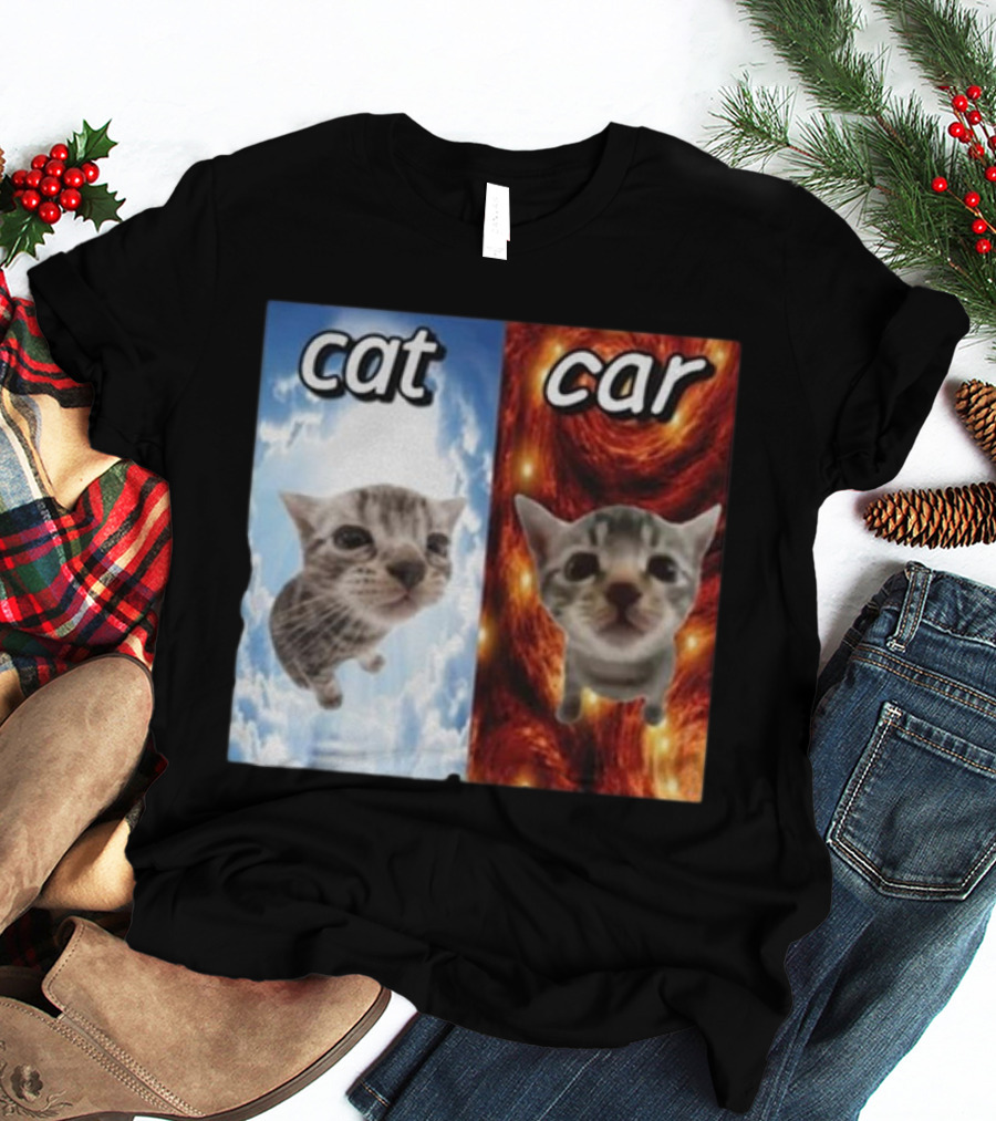 Cat Car Cringey Showdown In Cosmic Clouds And Fiery Vortex T-Shirt
