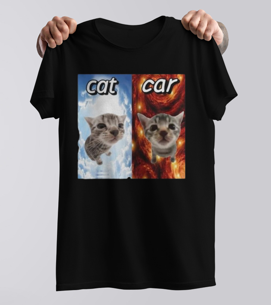 Cat Car Cringey Showdown In Cosmic Clouds And Fiery Vortex T-Shirt