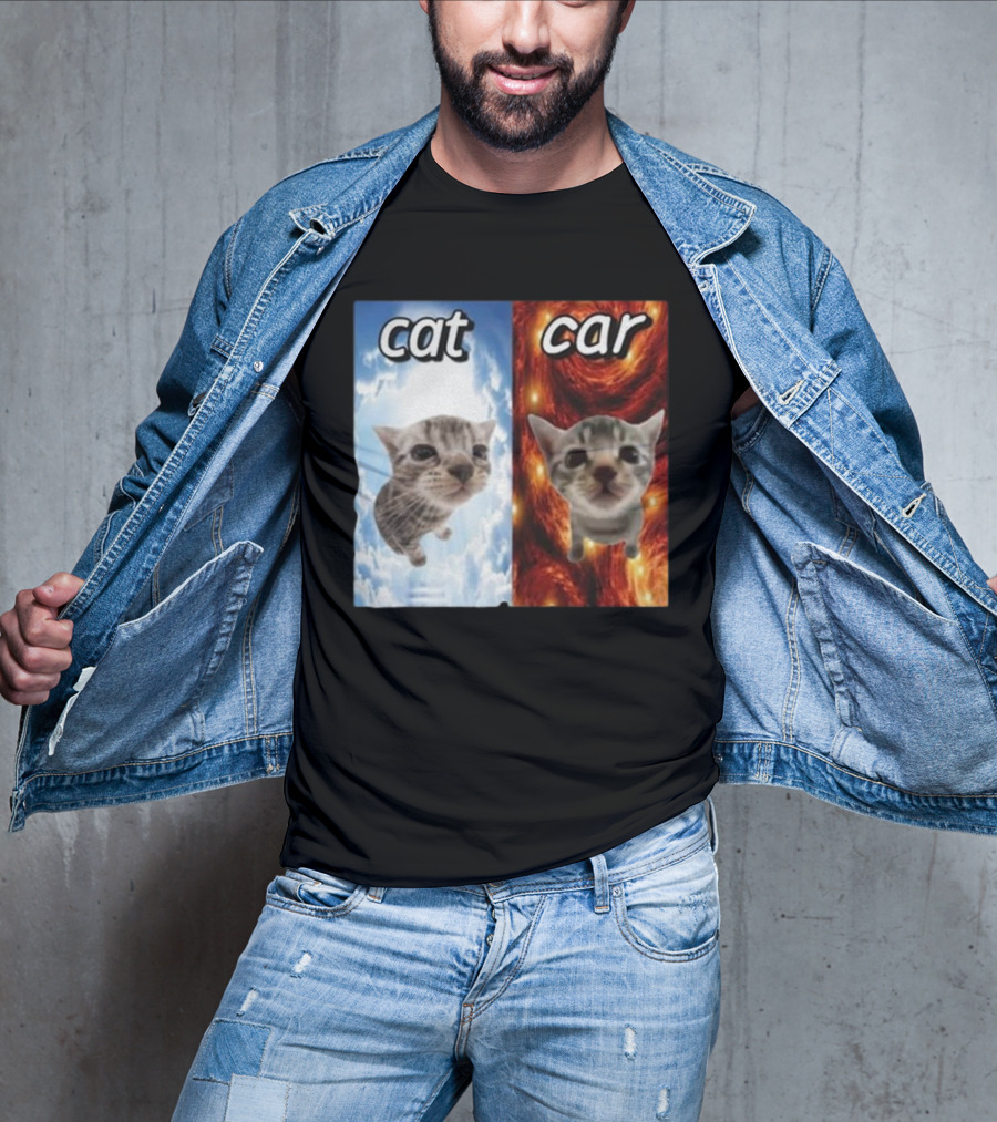 Cat Car Cringey Showdown In Cosmic Clouds And Fiery Vortex T-Shirt