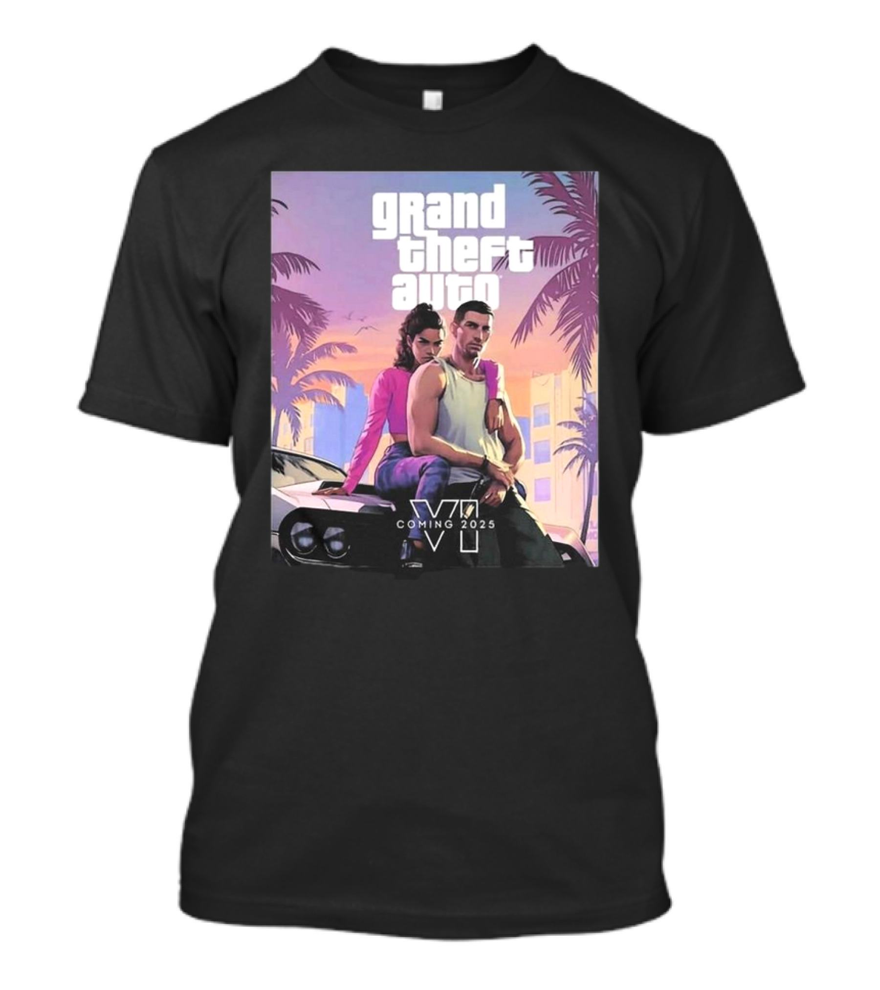 Grand Theft Auto VI Coming 2025 Retro Vice City Vibes Palm Trees Car T-Shirt