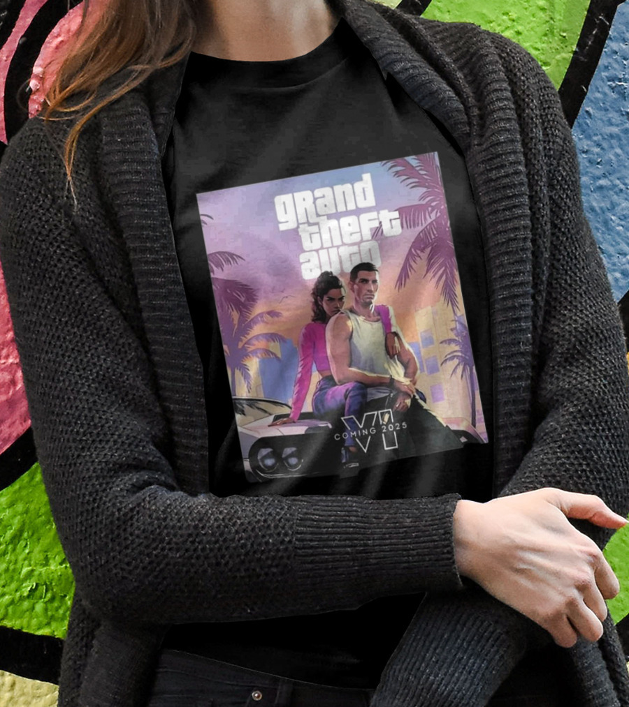Grand Theft Auto VI Coming 2025 Retro Vice City Vibes Palm Trees Car T-Shirt