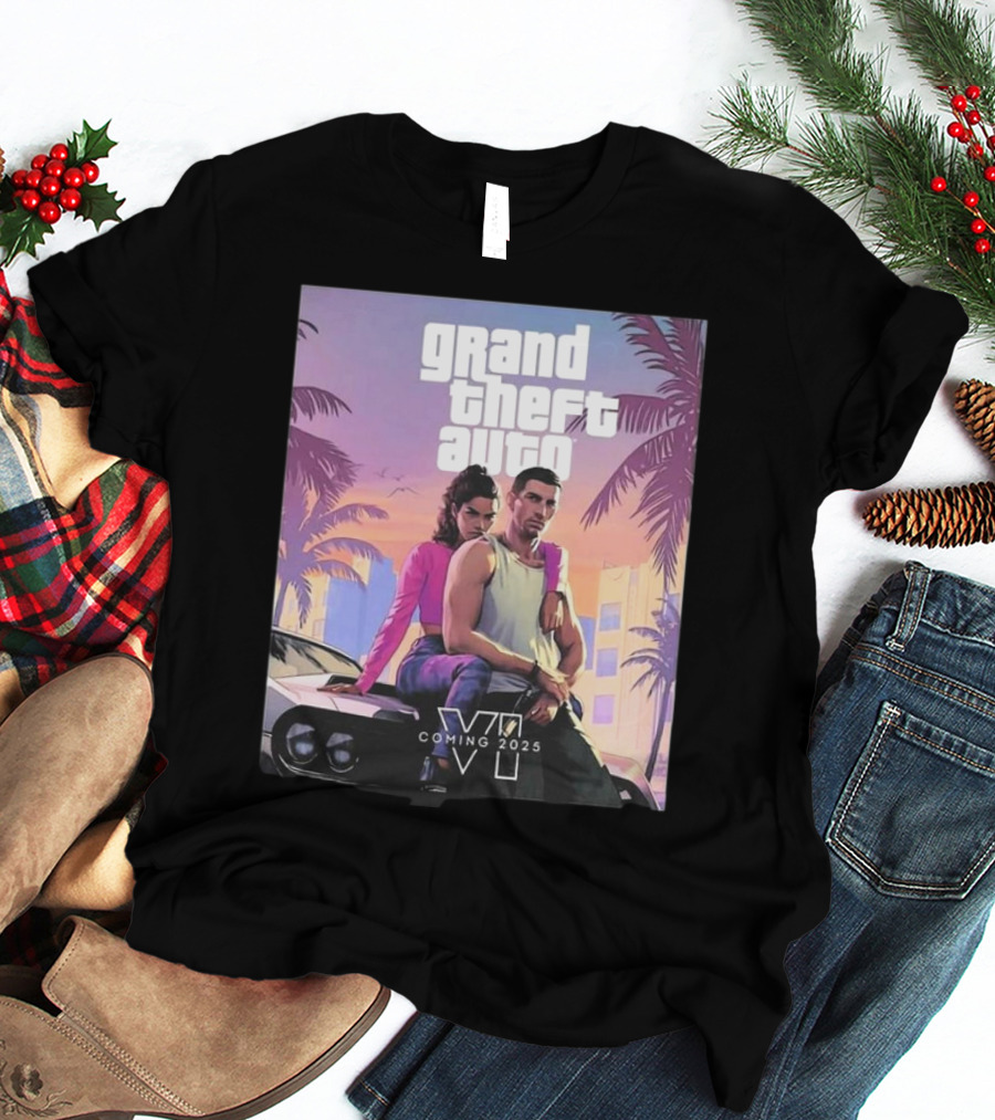 Grand Theft Auto VI Coming 2025 Retro Vice City Vibes Palm Trees Car T-Shirt