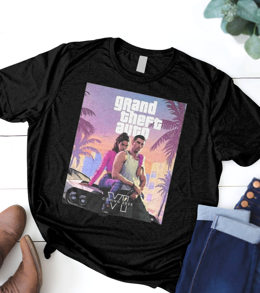 Grand Theft Auto VI Coming 2025 Retro Vice City Vibes Palm Trees Car T-Shirt