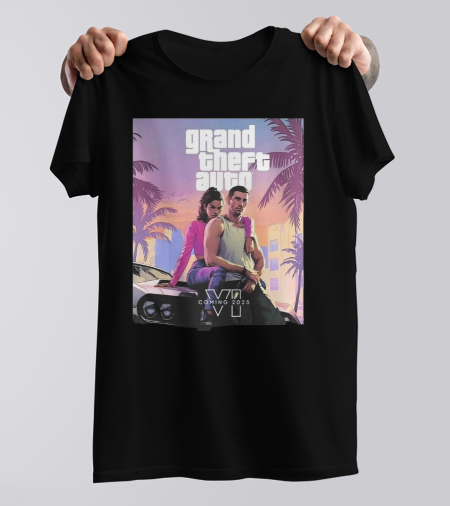 Grand Theft Auto VI Coming 2025 Retro Vice City Vibes Palm Trees Car T-Shirt