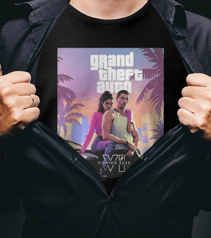Grand Theft Auto VI Coming 2025 Retro Vice City Vibes Palm Trees Car T-Shirt