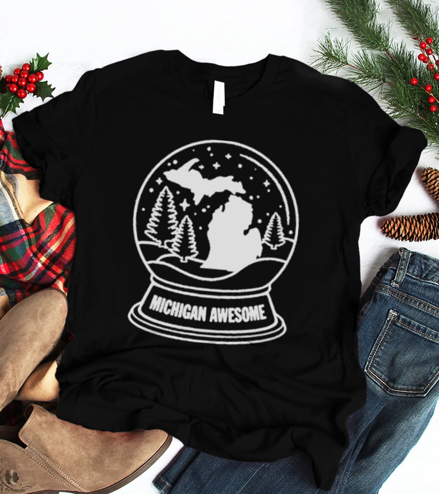 Michigan Awesome Winter Wonderland Snow Globe With Trees And Stars T-Shirt