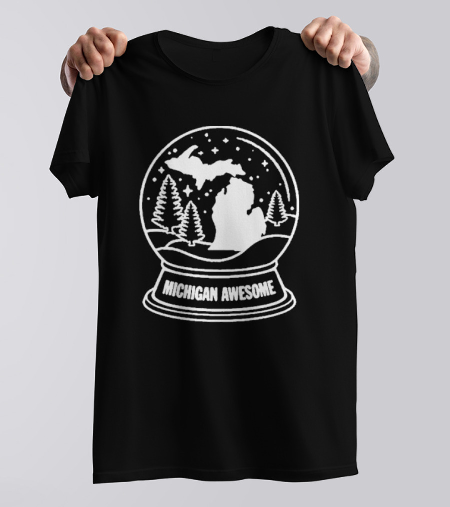 Michigan Awesome Winter Wonderland Snow Globe With Trees And Stars T-Shirt