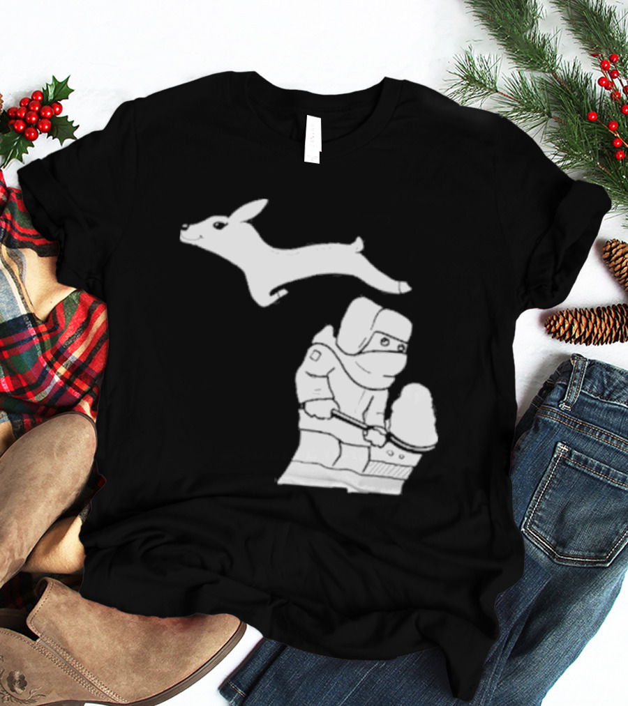 Michigan Snow Shoveling And Skiing Hare T-Shirt