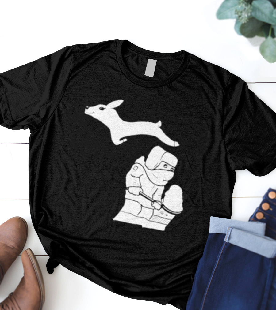 Michigan Snow Shoveling And Skiing Hare T-Shirt