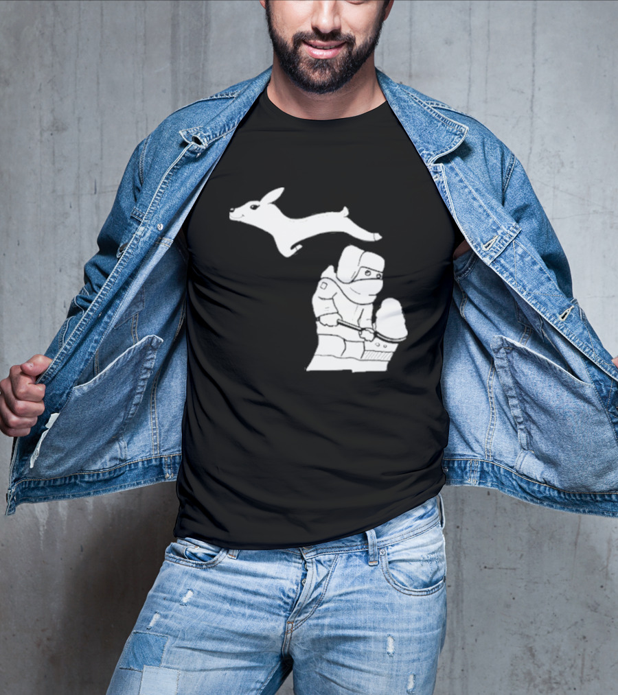 Michigan Snow Shoveling And Skiing Hare T-Shirt