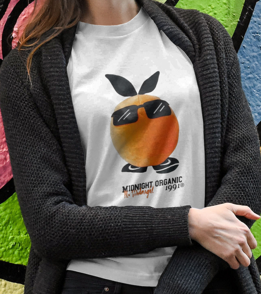Midnight Organic Mr. Midnight 1991 Orange Character With Sunglasses T-Shirt