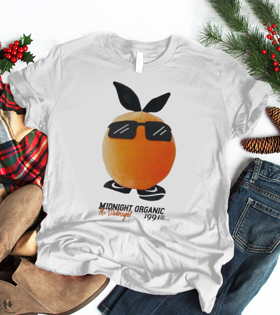 Midnight Organic Mr. Midnight 1991 Orange Character With Sunglasses T-Shirt