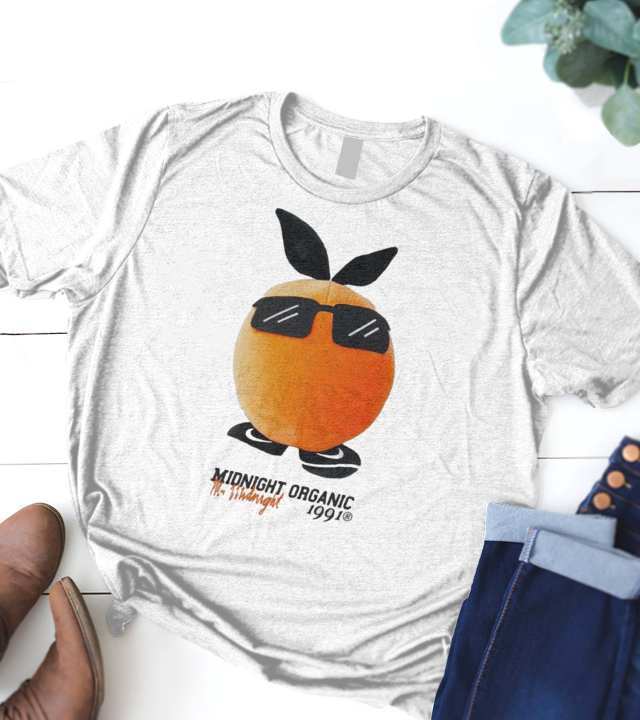Midnight Organic Mr. Midnight 1991 Orange Character With Sunglasses T-Shirt