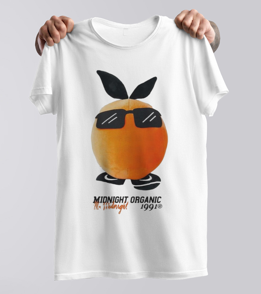 Midnight Organic Mr. Midnight 1991 Orange Character With Sunglasses T-Shirt