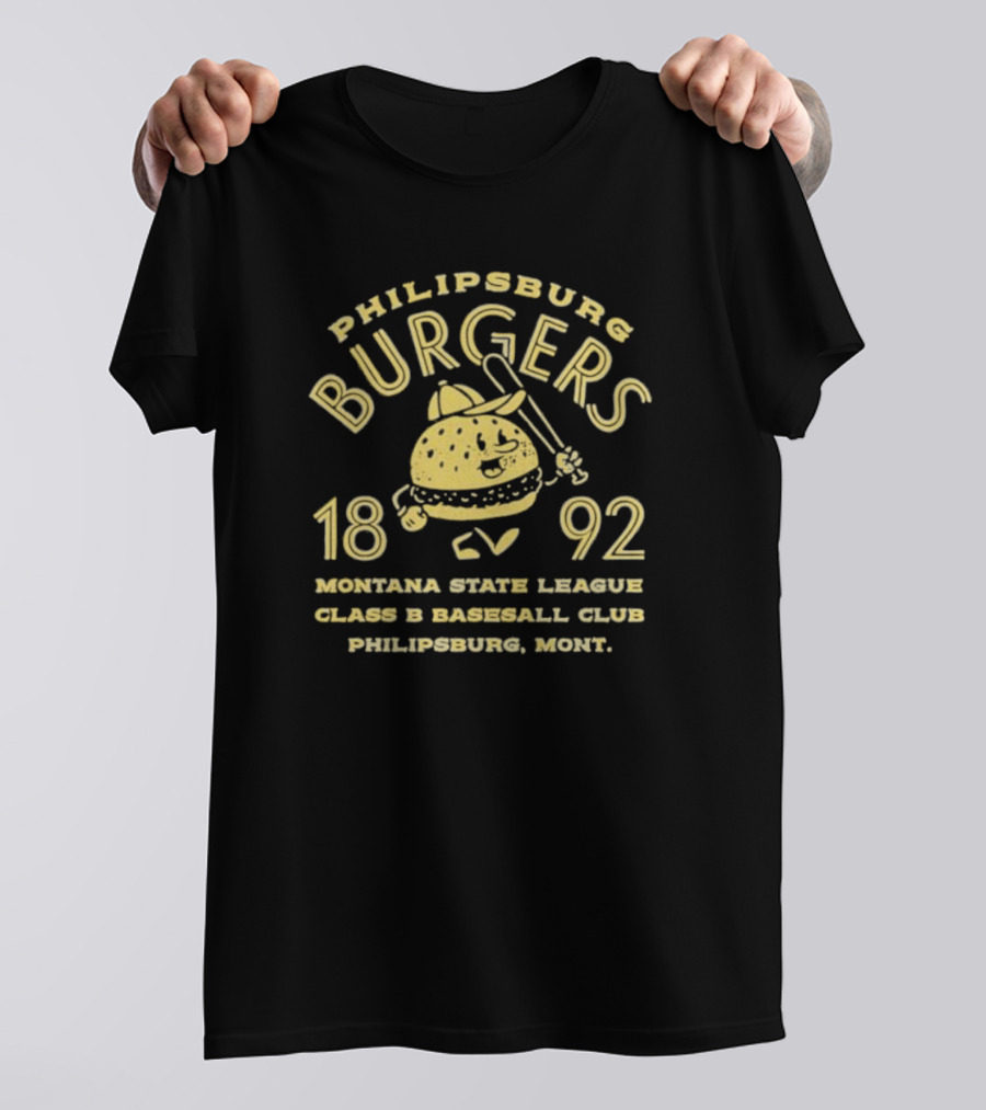Philipsburg Burgers 1892 Montana State League Class B Baseball Club Philipsburg Mont Burger Bat T-Shirt