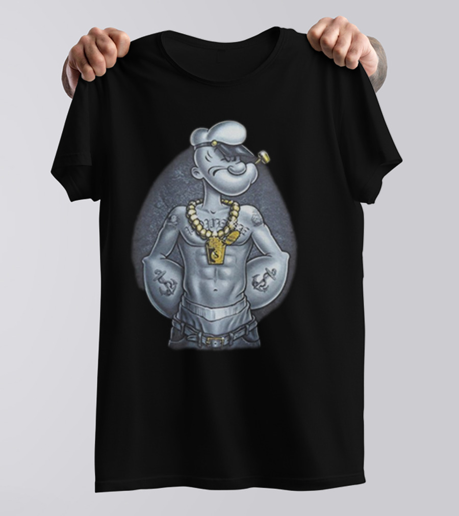 Popeye The Sailor Man Gangster Thug Jewelry Tattoos Pipe T-Shirt