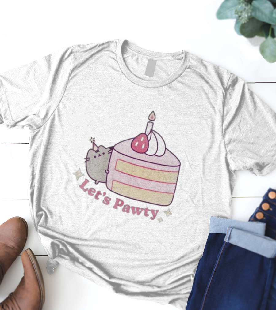 Pusheen Let's Pawty Cake Celebration Grey Marl T-Shirt