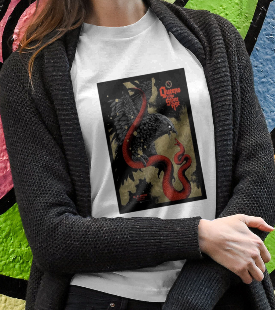 Queens Of The Stone Age R Mederos Art With Red Snake And Black Bird December 9 T-Shirt