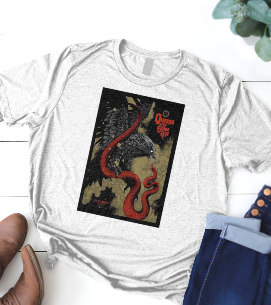 Queens Of The Stone Age R Mederos Art With Red Snake And Black Bird December 9 T-Shirt