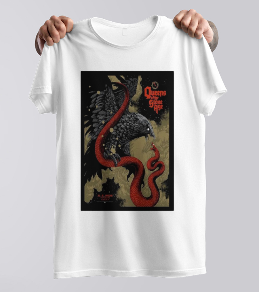Queens Of The Stone Age R Mederos Art With Red Snake And Black Bird December 9 T-Shirt